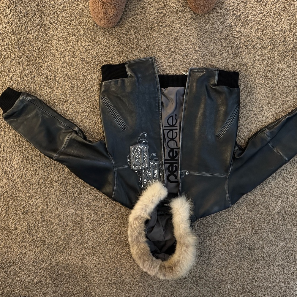 Pelle Pelle Black and Gray Bomber Jacket with Luxurious Fur Trim
